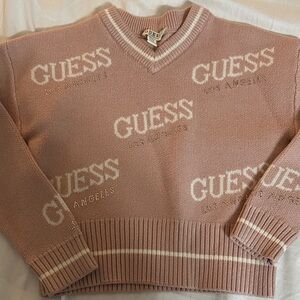 Girls GUESS Dusty Rose Logo V-Neck Sweater